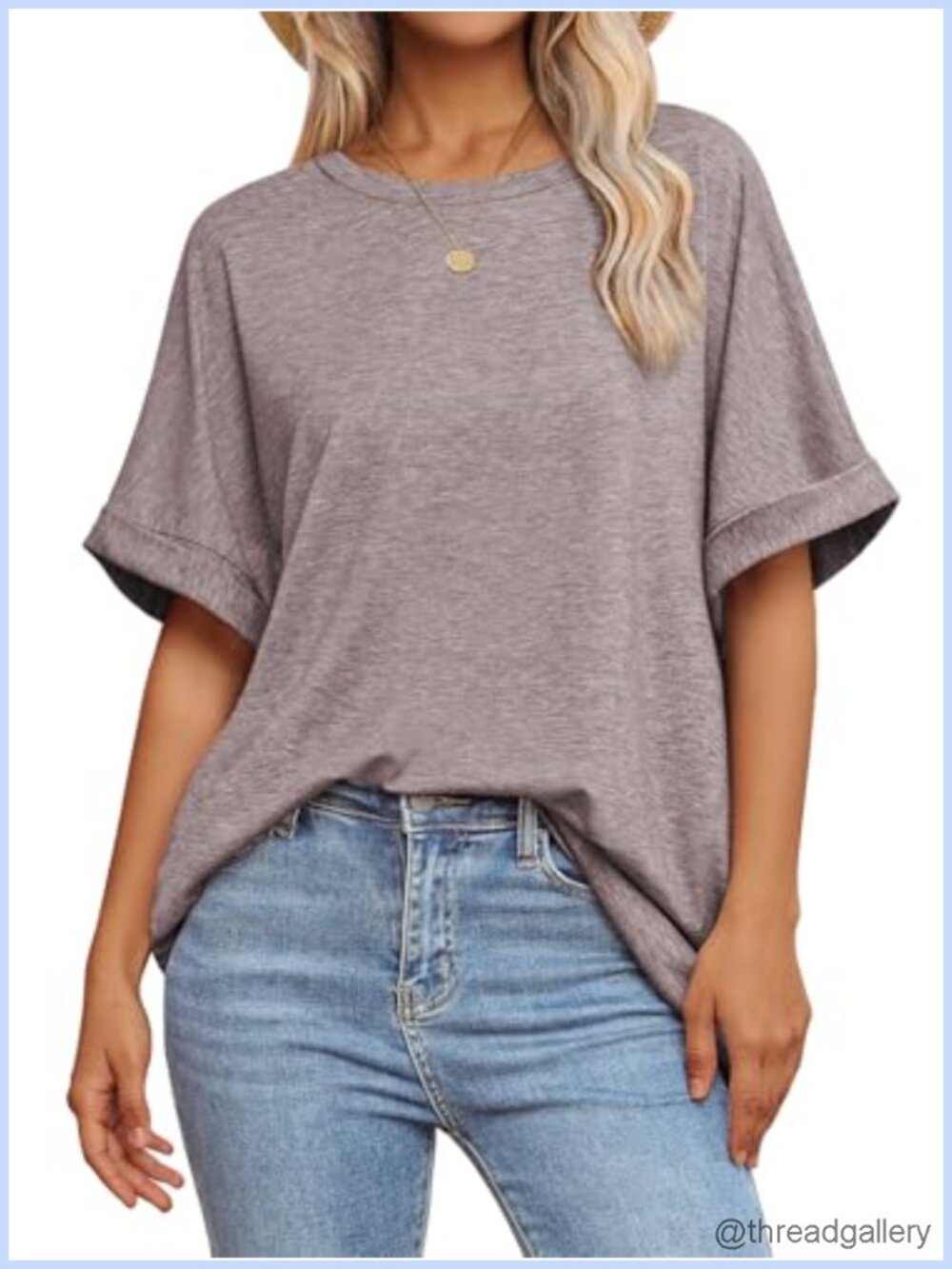 Oversized Loose Fit Crew Neck Rolled Sleeve T-Shirt Casual Workout Tee